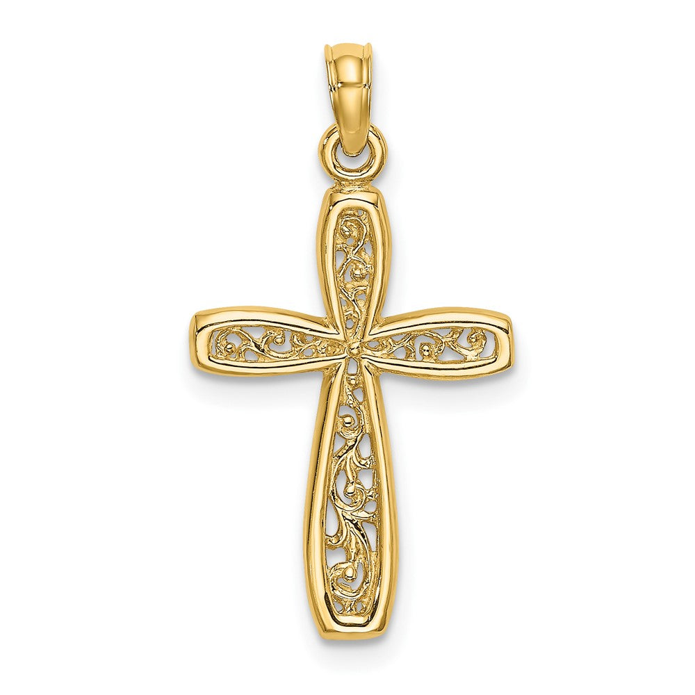 10k Yellow Gold 14 mm Cross w/ Filigree Center Charm (0.81 grams)