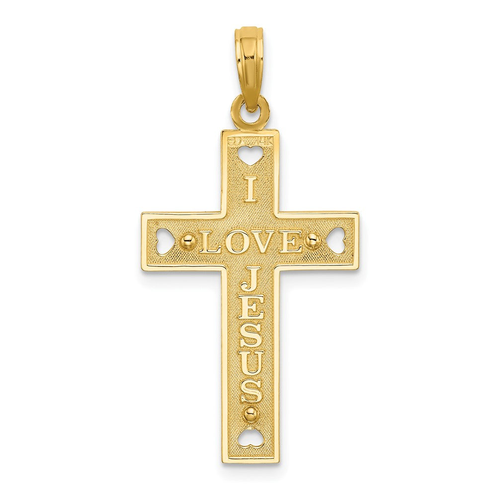 10k Yellow Gold 16.75 mm Cut-Out Heart I LOVE JESUS Jesus Crucifix Charm (1.38 grams)