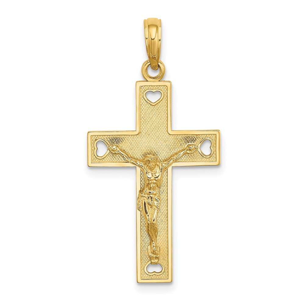 10k Yellow Gold 16.75 mm Cut-Out Heart I LOVE JESUS Jesus Crucifix Charm