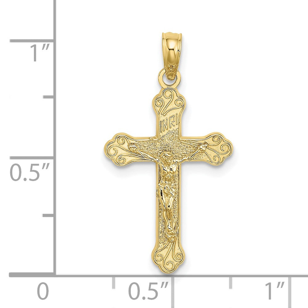 10k Yellow Gold 14 mm Inri Jesus Crucifix W/ Scroll Tips Charm (0.77 grams)