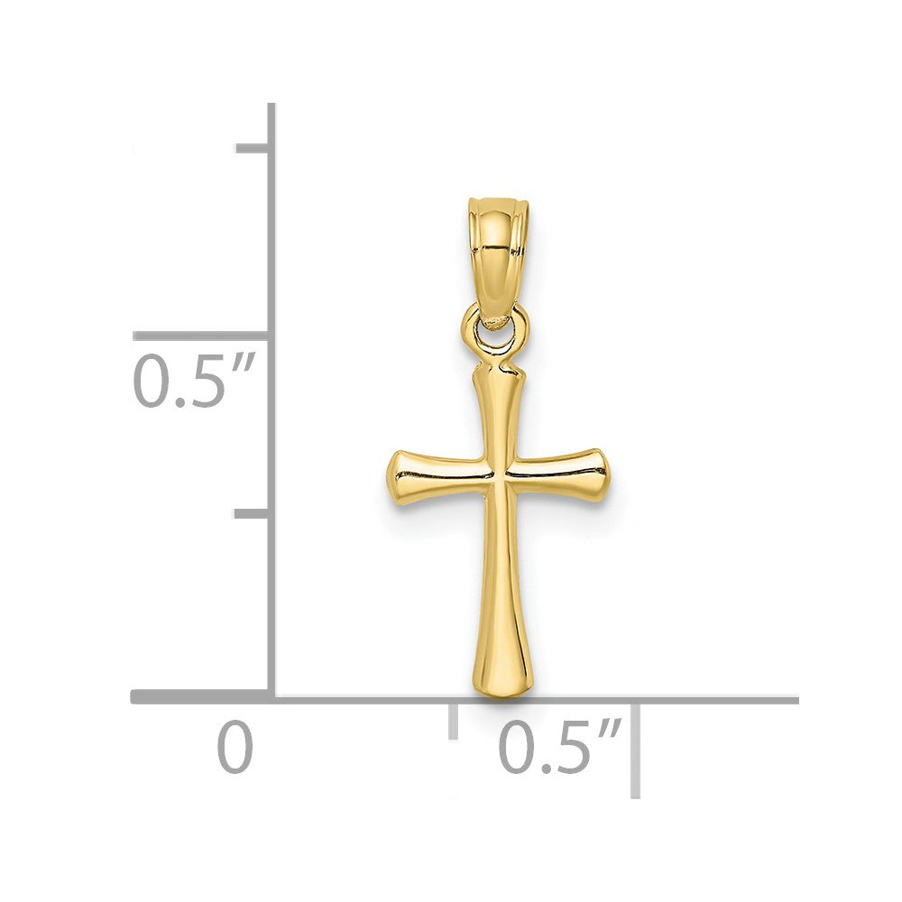 10k Yellow Gold 9 mm Polished Beveled Cross w/ Round tips Charm (0.3 grams)