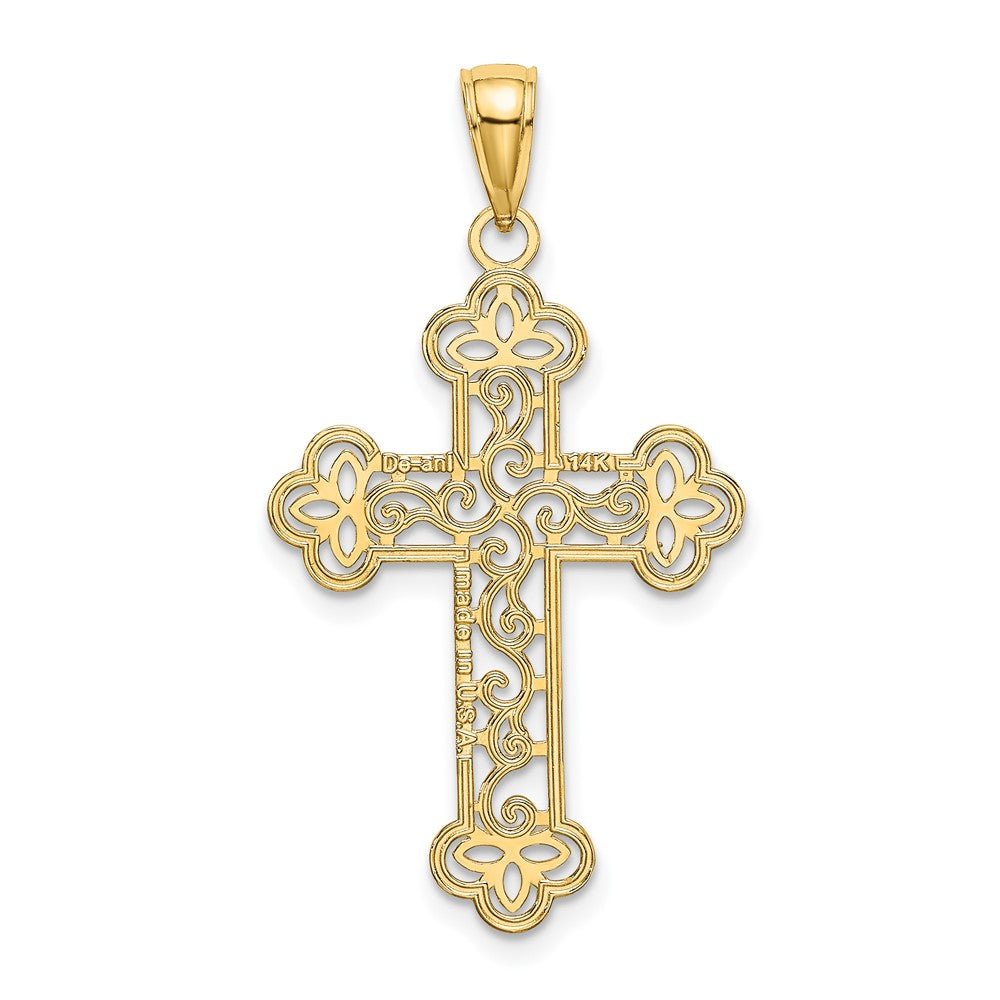 10k Yellow Gold 21 mm Textured Beaded Edge Cross Charm (0.94 grams)