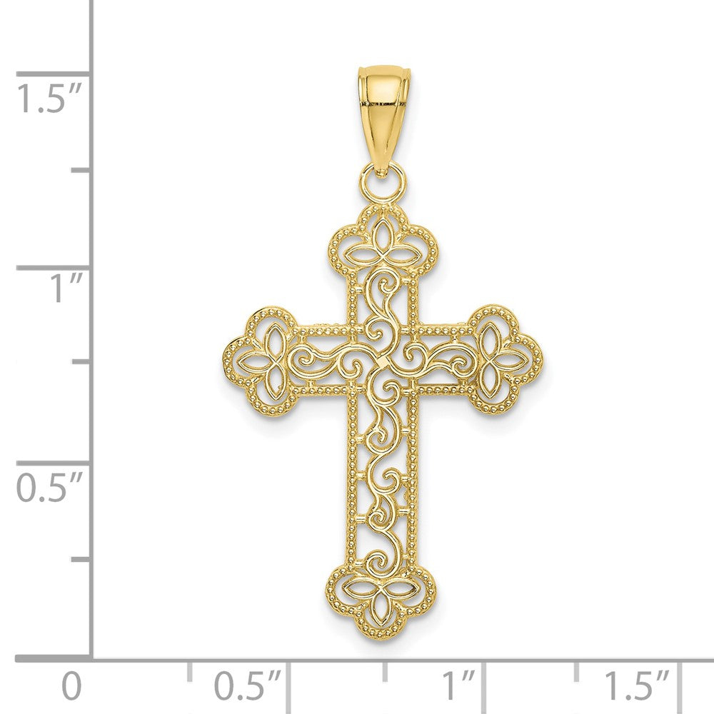 10k Yellow Gold 21 mm Textured Beaded Edge Cross Charm (0.94 grams)