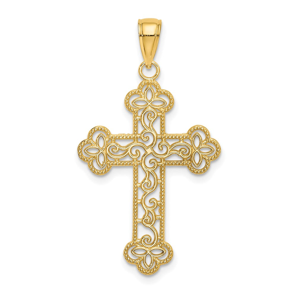 10k Yellow Gold 21 mm Textured Beaded Edge Cross Charm (0.94 grams)