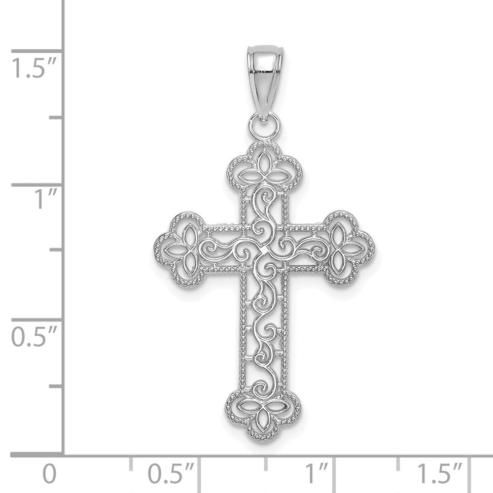 10k White Gold 21 mm  Textured Beaded Edge Cross Charm (1 grams)