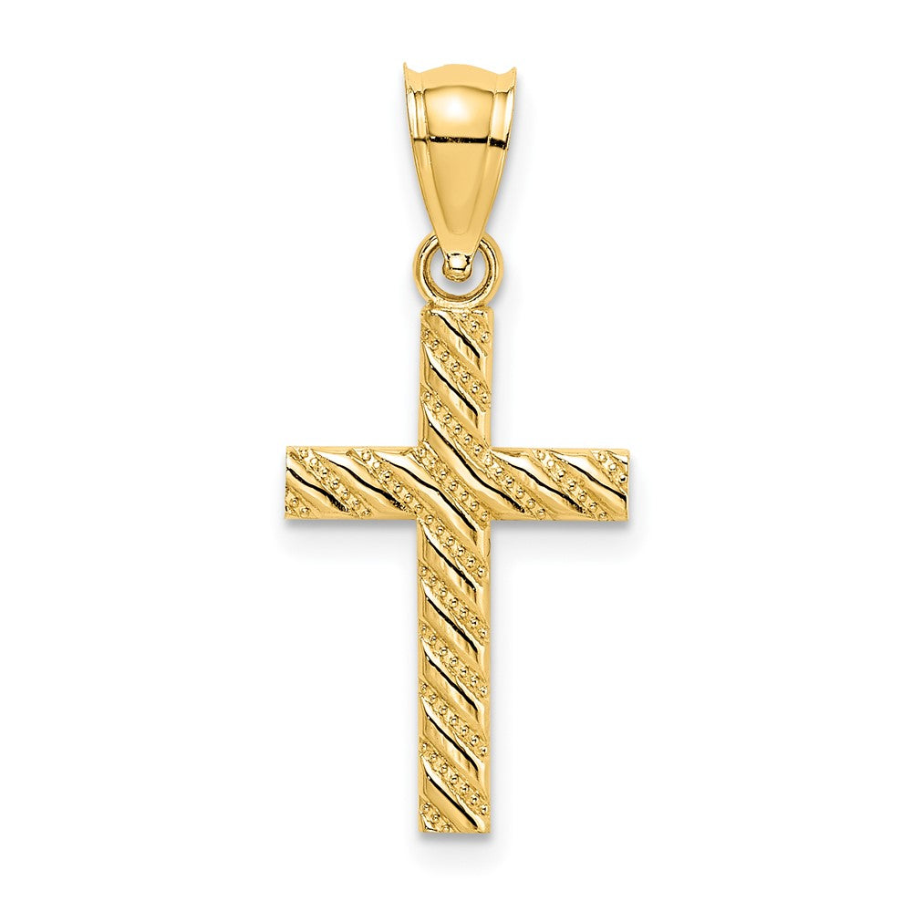 10k Yellow Gold 11.5 mm Beaded and Polished Cross Charm (0.58 grams)