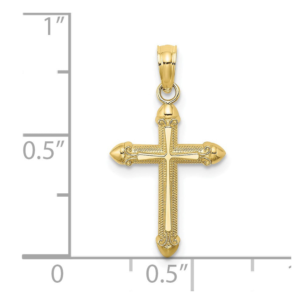 10k Yellow Gold 12 mm Polished w/ Scroll Design Cross Charm (0.63 grams)