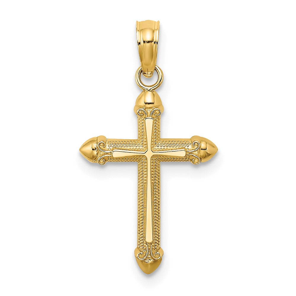 10k Yellow Gold 12 mm Polished w/ Scroll Design Cross Charm (0.63 grams)