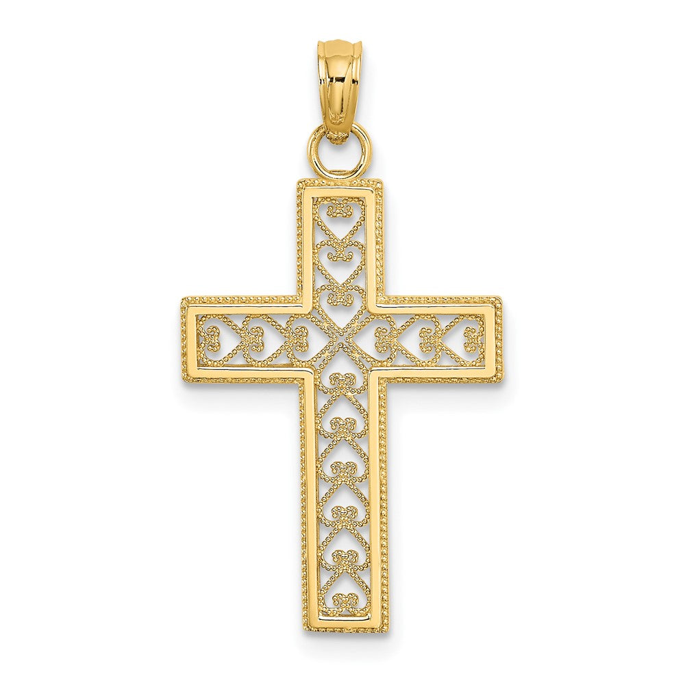 10k Yellow Gold 15.25 mm D/C Filigree Cross Pendant (0.93 grams)