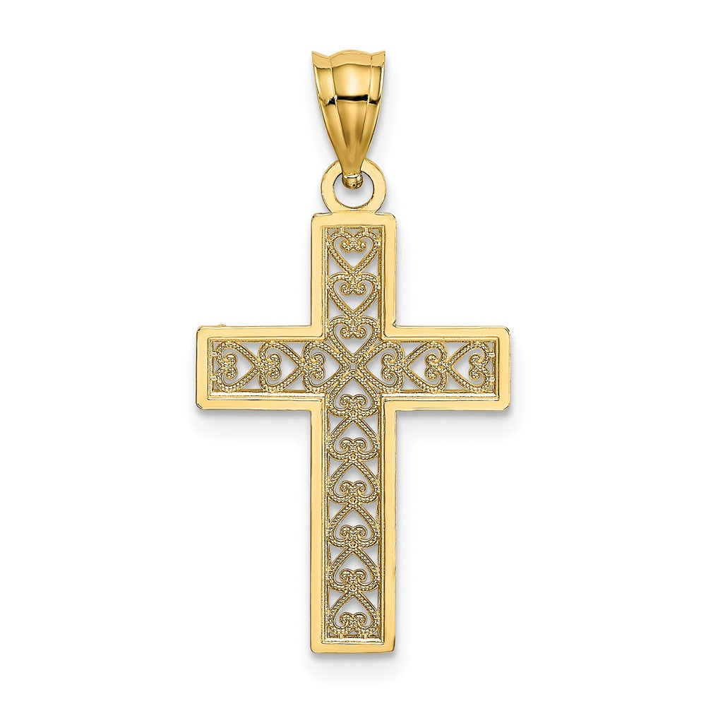 10k Yellow Gold 16 mm D/C Edge and Filigree Center Cross Charm (0.86 grams)