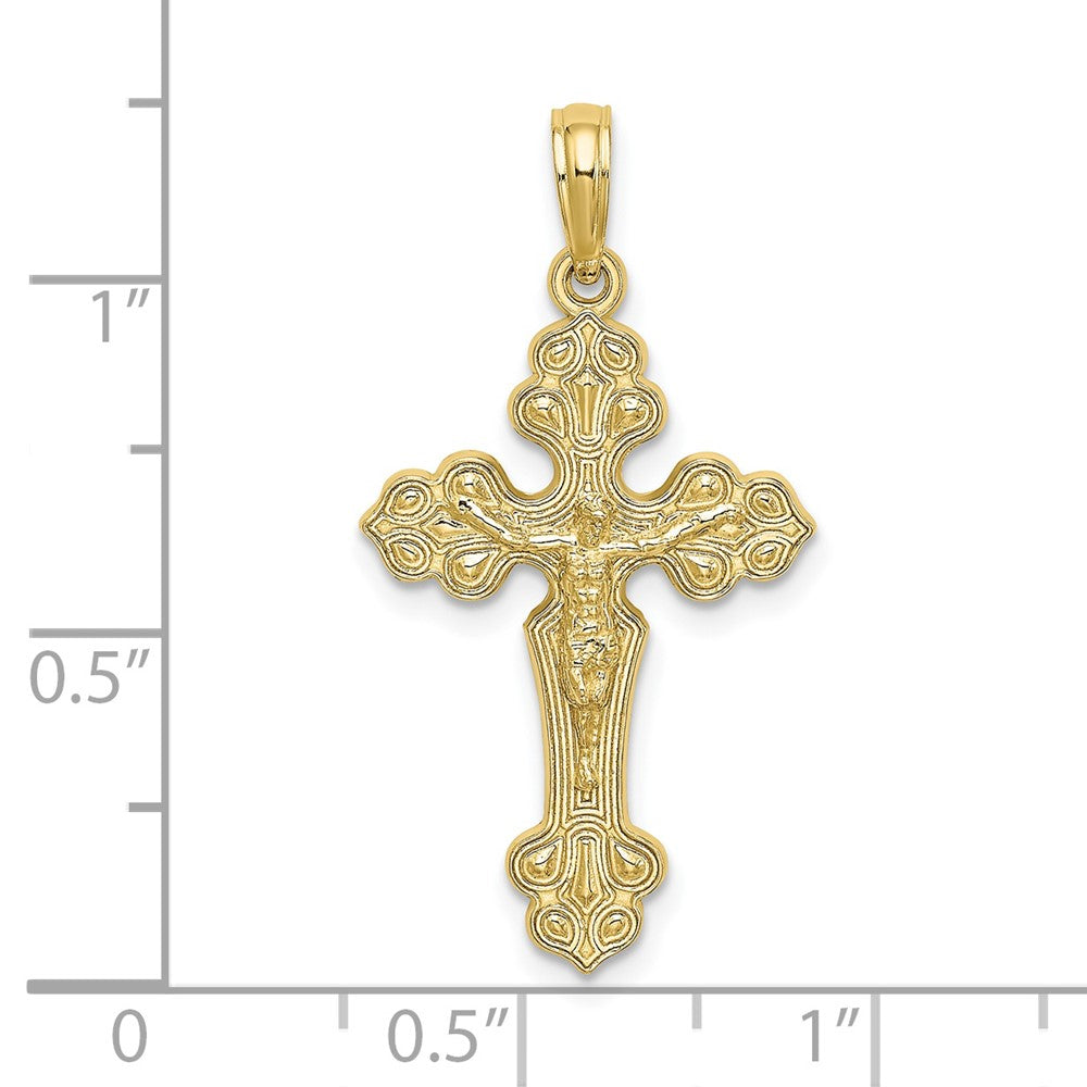 10k Yellow Gold 16 mm Jesus Crucifix W/ Fancy Tips Charm (0.96 grams)