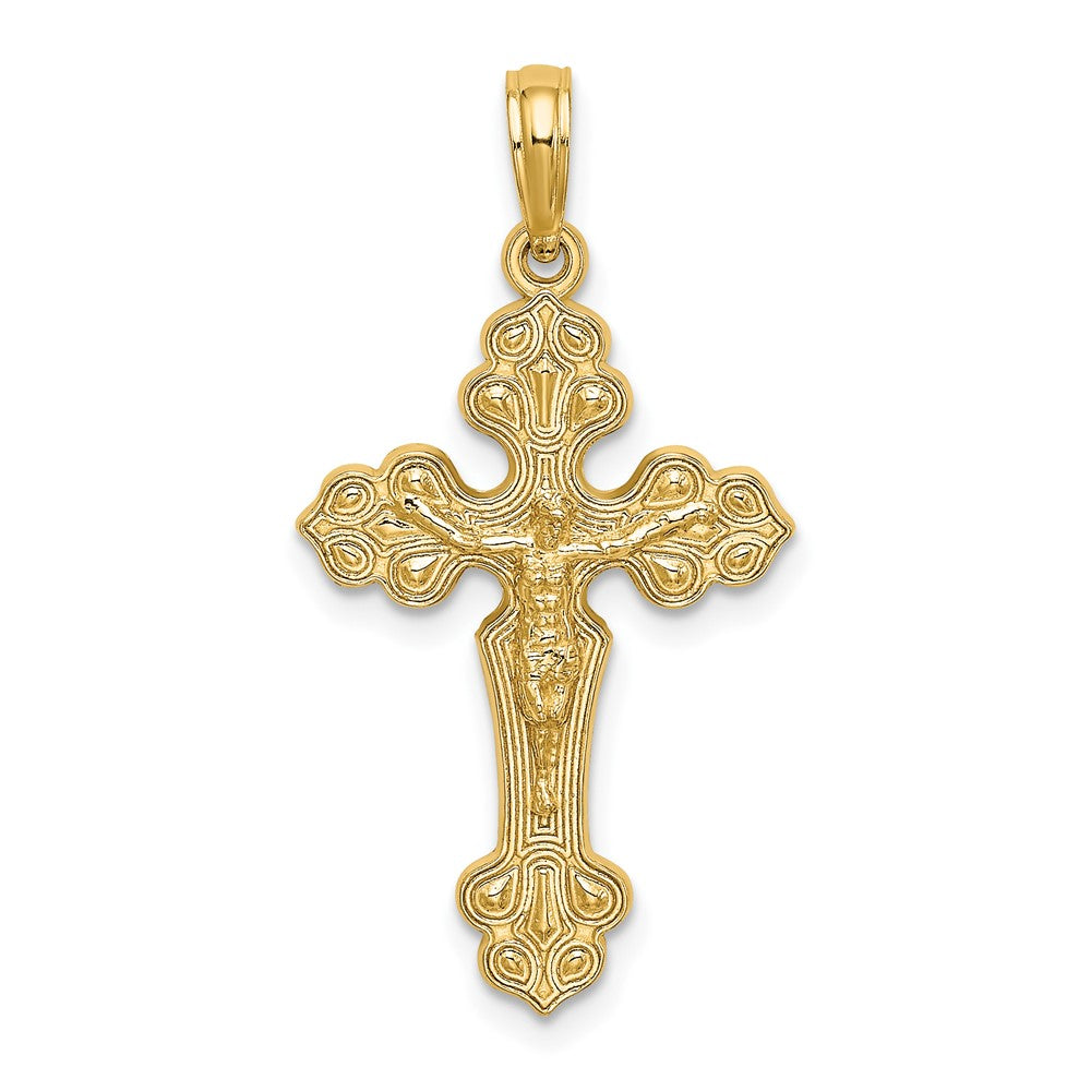 10k Yellow Gold 16 mm Jesus Crucifix W/ Fancy Tips Charm (0.96 grams)