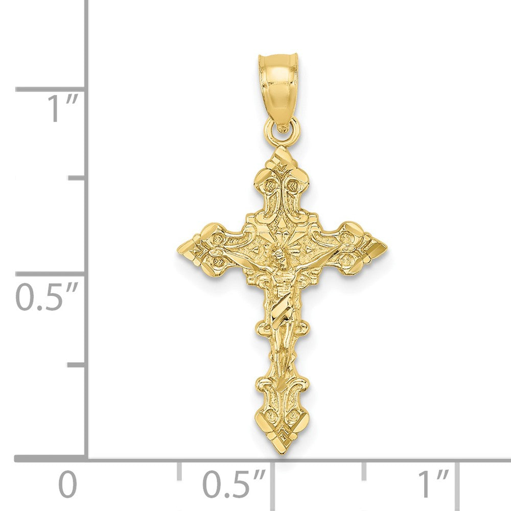 10k Yellow Gold 14.71 mm Jesus Crucifix W/ Fancy Edges Charm (0.89 grams)