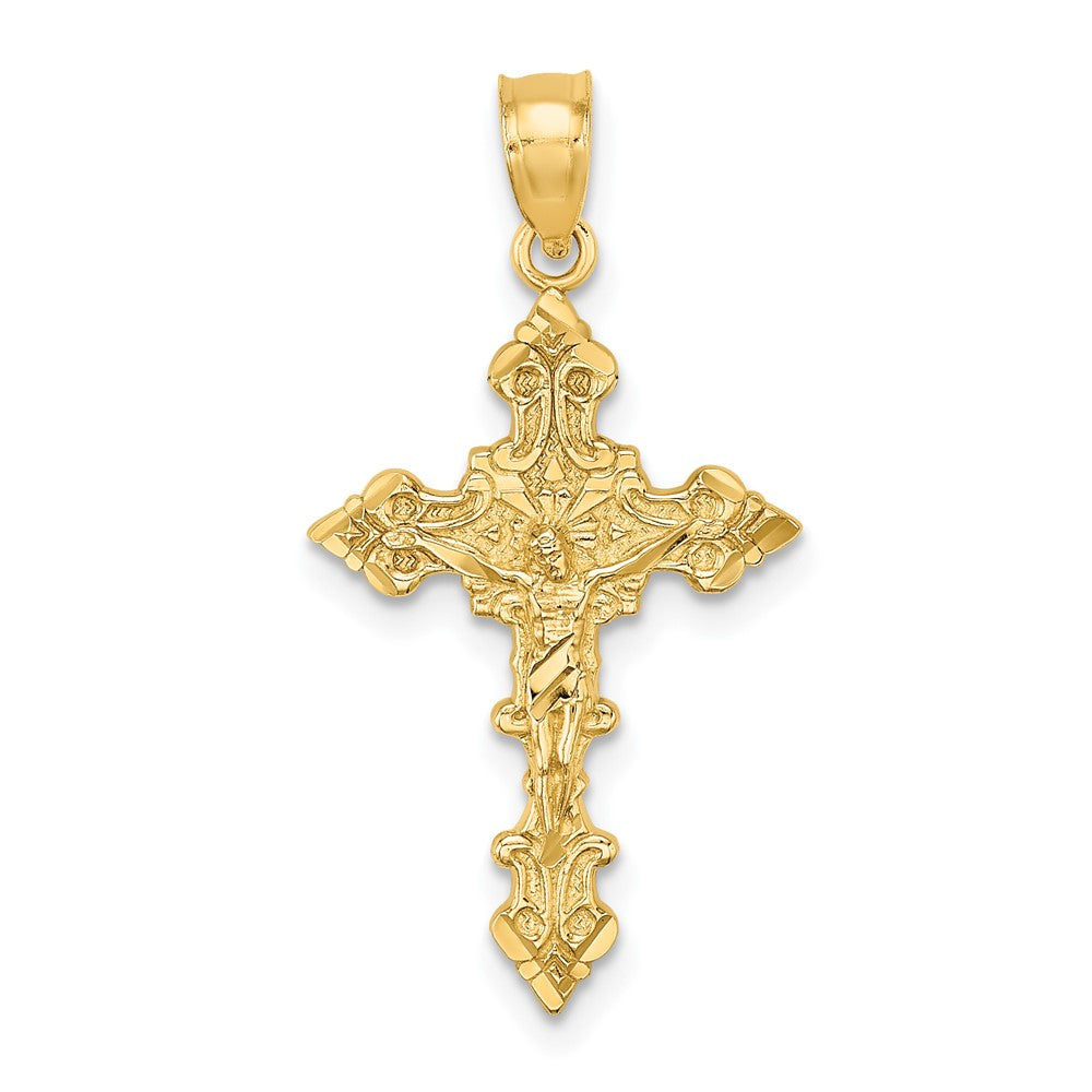 10k Yellow Gold 14.71 mm Jesus Crucifix W/ Fancy Edges Charm (0.89 grams)