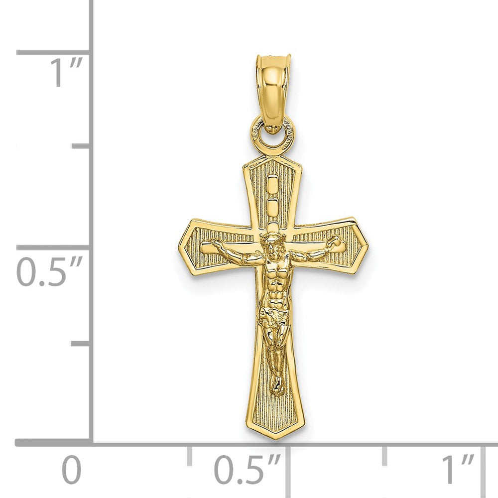 10k Yellow Gold 12 mm Jesus Crucifix W/ Beveled Edges Charm (0.72 grams)