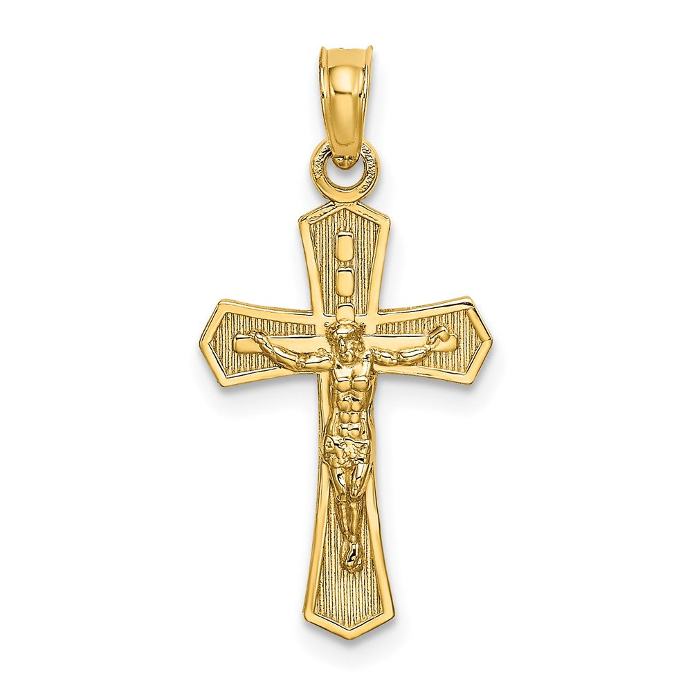 10k Yellow Gold 12 mm Jesus Crucifix W/ Beveled Edges Charm (0.72 grams)