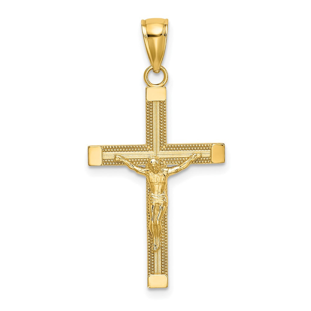 10k Yellow Gold 17 mm Polished and Textured Jesus Crucifix Charm (1 grams)