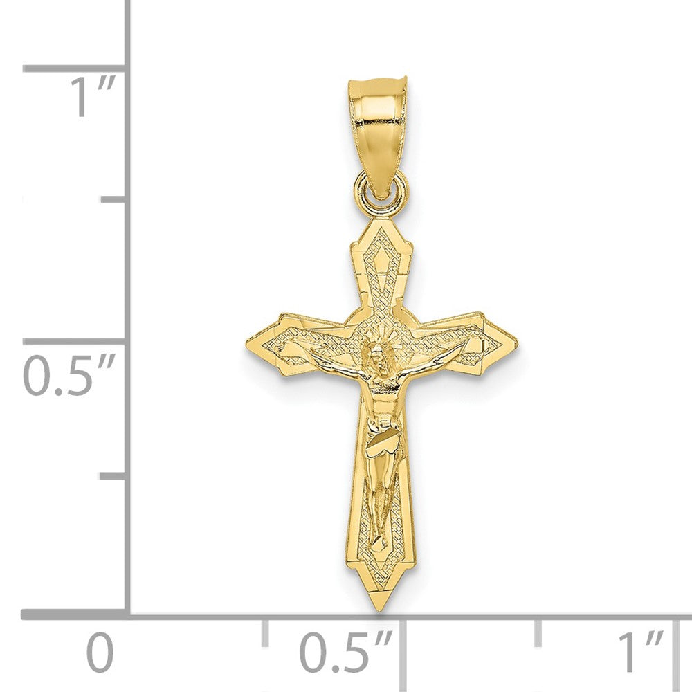 10k Yellow Gold 12.75 mm W/ Arrow Pointed Ends Jesus Crucifix Charm (0.56 grams)