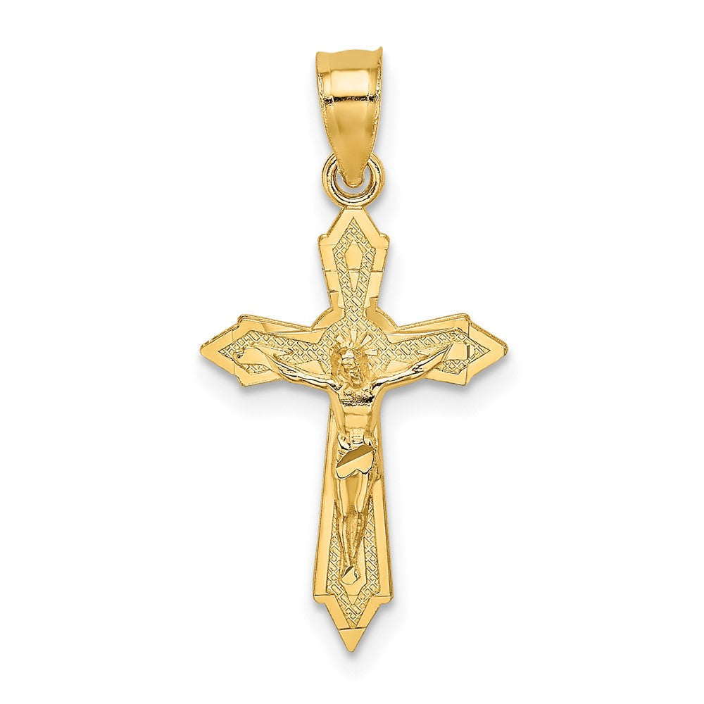 10k Yellow Gold 12.75 mm W/ Arrow Pointed Ends Jesus Crucifix Charm (0.56 grams)