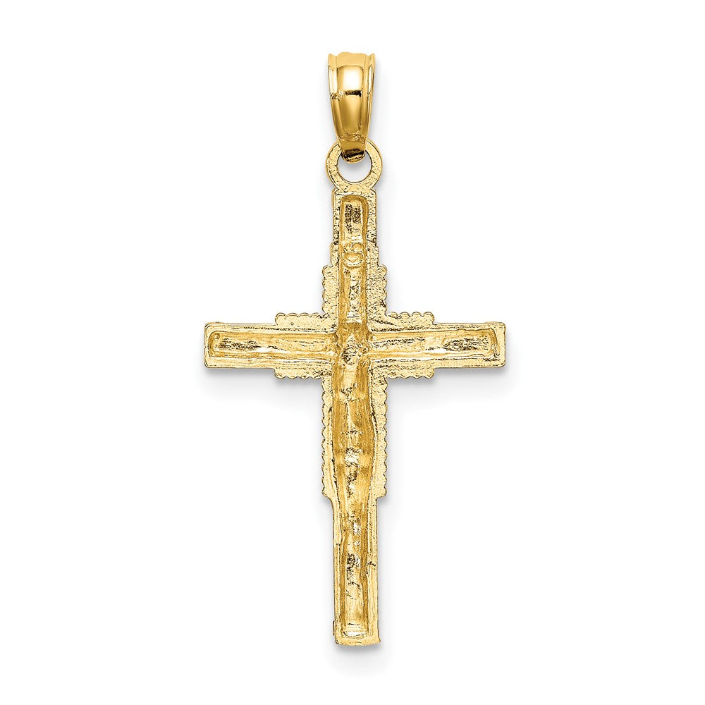 10k Yellow Gold 14 mm Beaded Accent Jesus Crucifix Charm (0.67 grams)