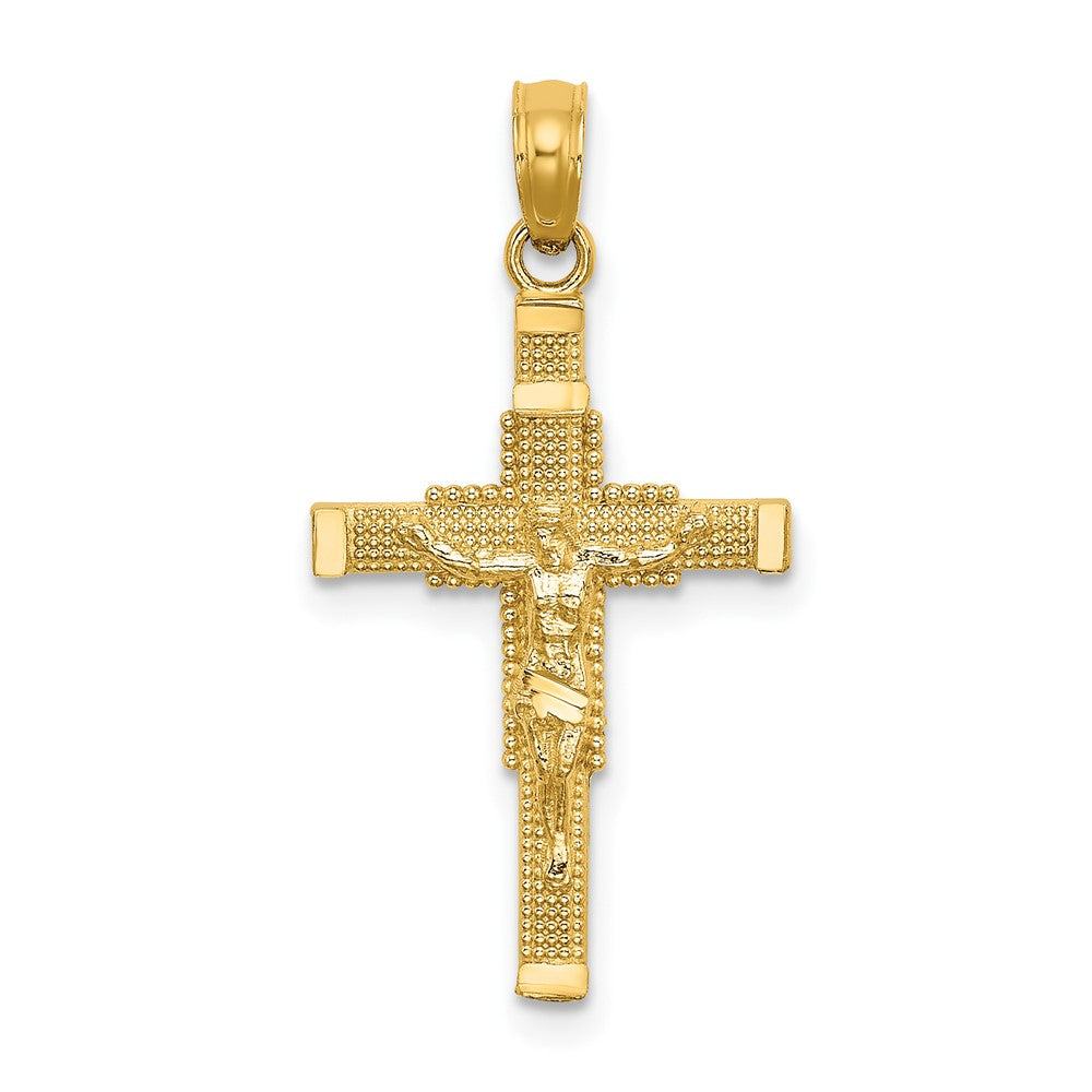 10k Yellow Gold 14 mm Beaded Accent Jesus Crucifix Charm (0.67 grams)