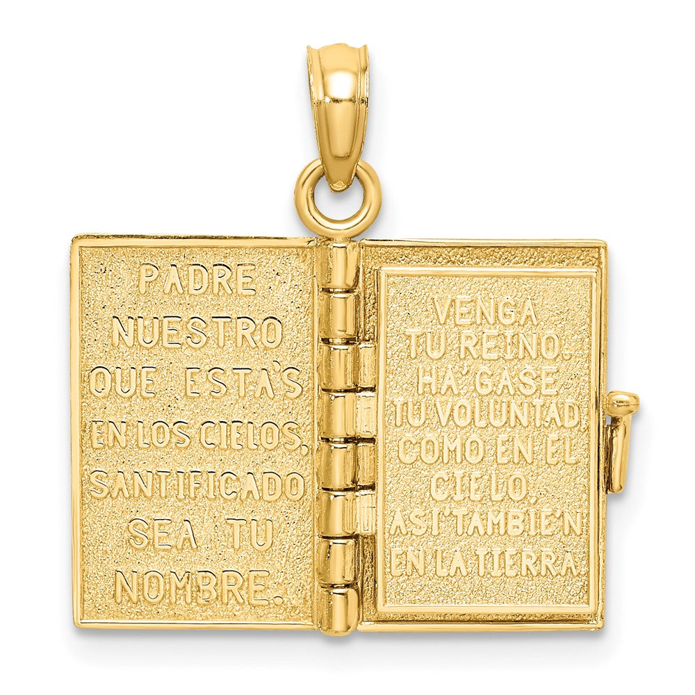 10k Yellow Gold 18.3 mm 3-D Moveable Santa Biblia Book/Spanish Bible Charm (2.93 grams)