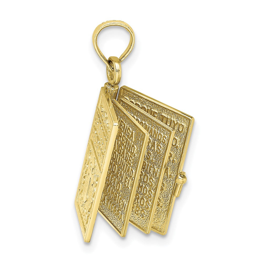 10k Yellow Gold 18.3 mm 3-D Moveable Santa Biblia Book/Spanish Bible Charm (2.93 grams)