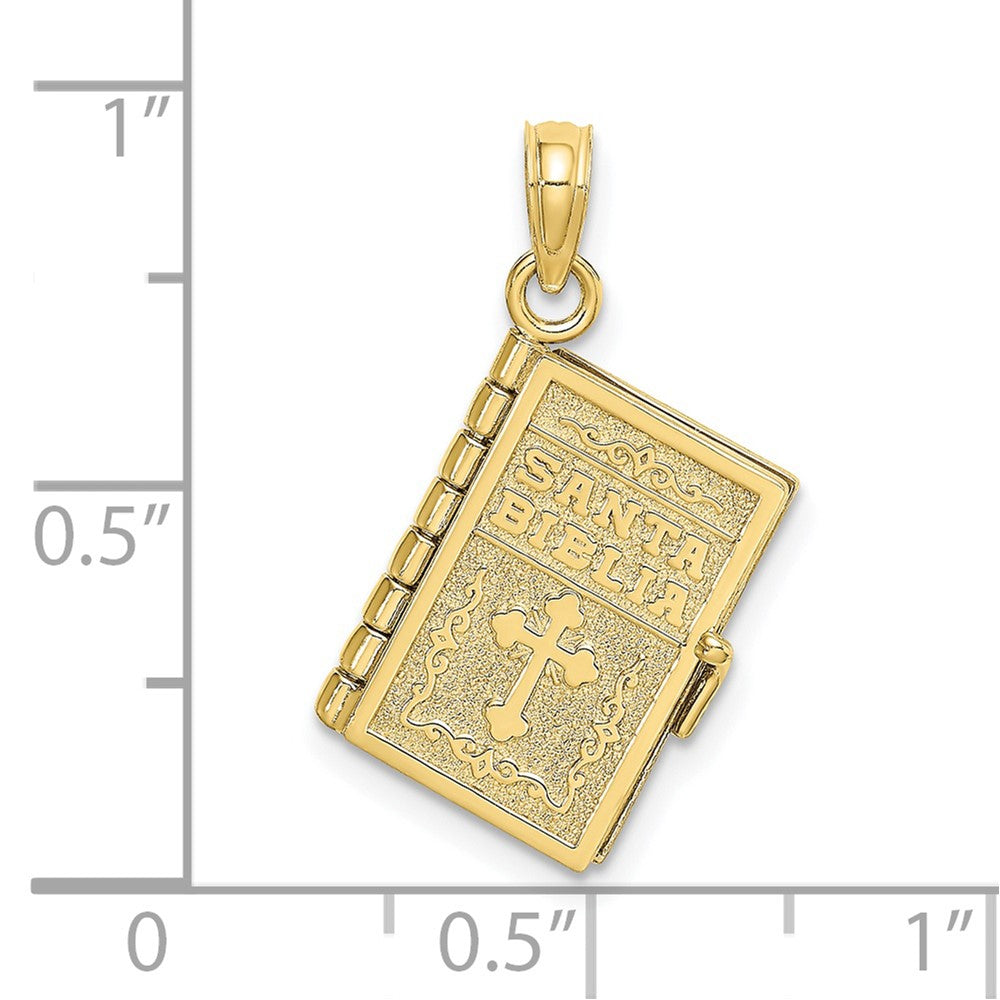 10k Yellow Gold 18.3 mm 3-D Moveable Santa Biblia Book/Spanish Bible Charm (2.93 grams)