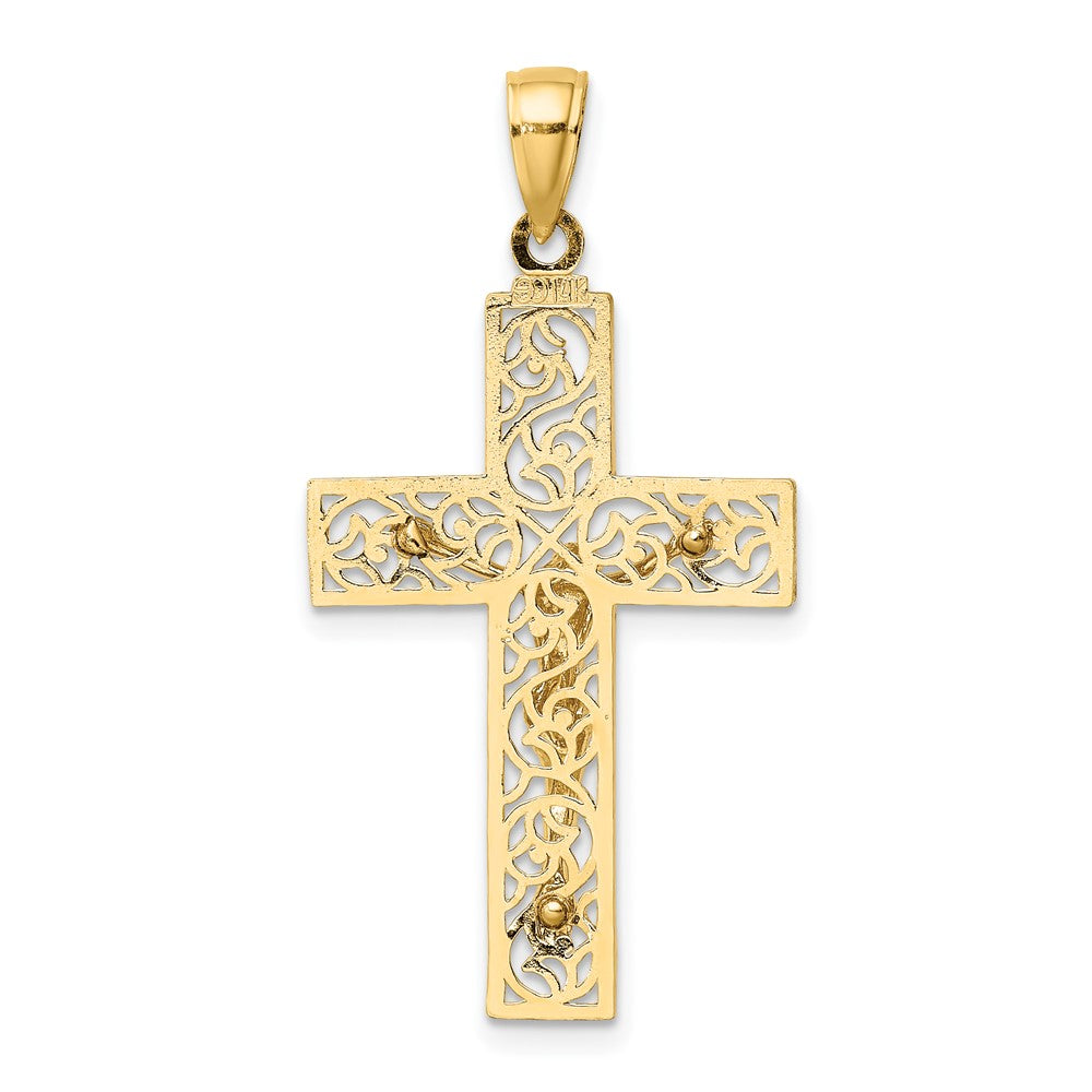 10k Yellow Gold 19 mm Textured Swirl Design Jesus Crucifix Charm (1.71 grams)