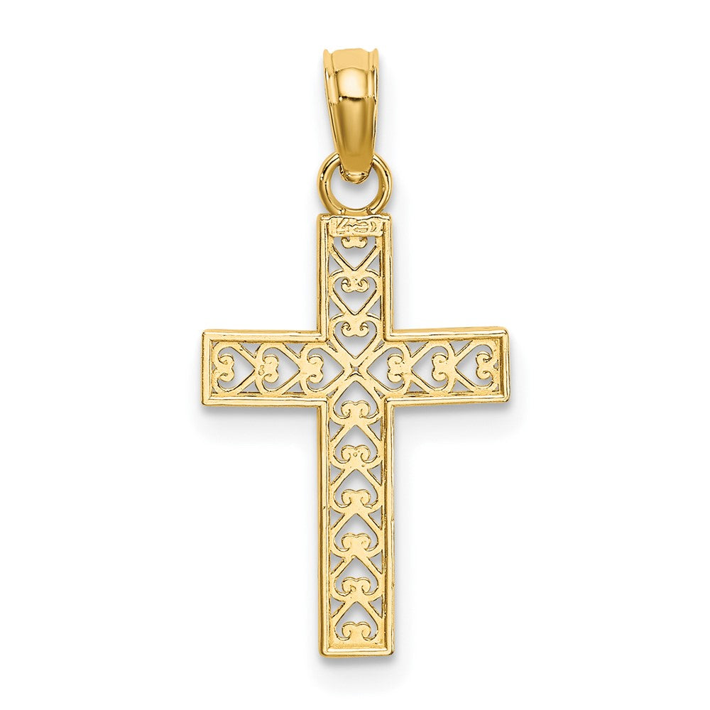 10k Yellow Gold 13 mm D/C Filigree Cross Pendant (0.59 grams)