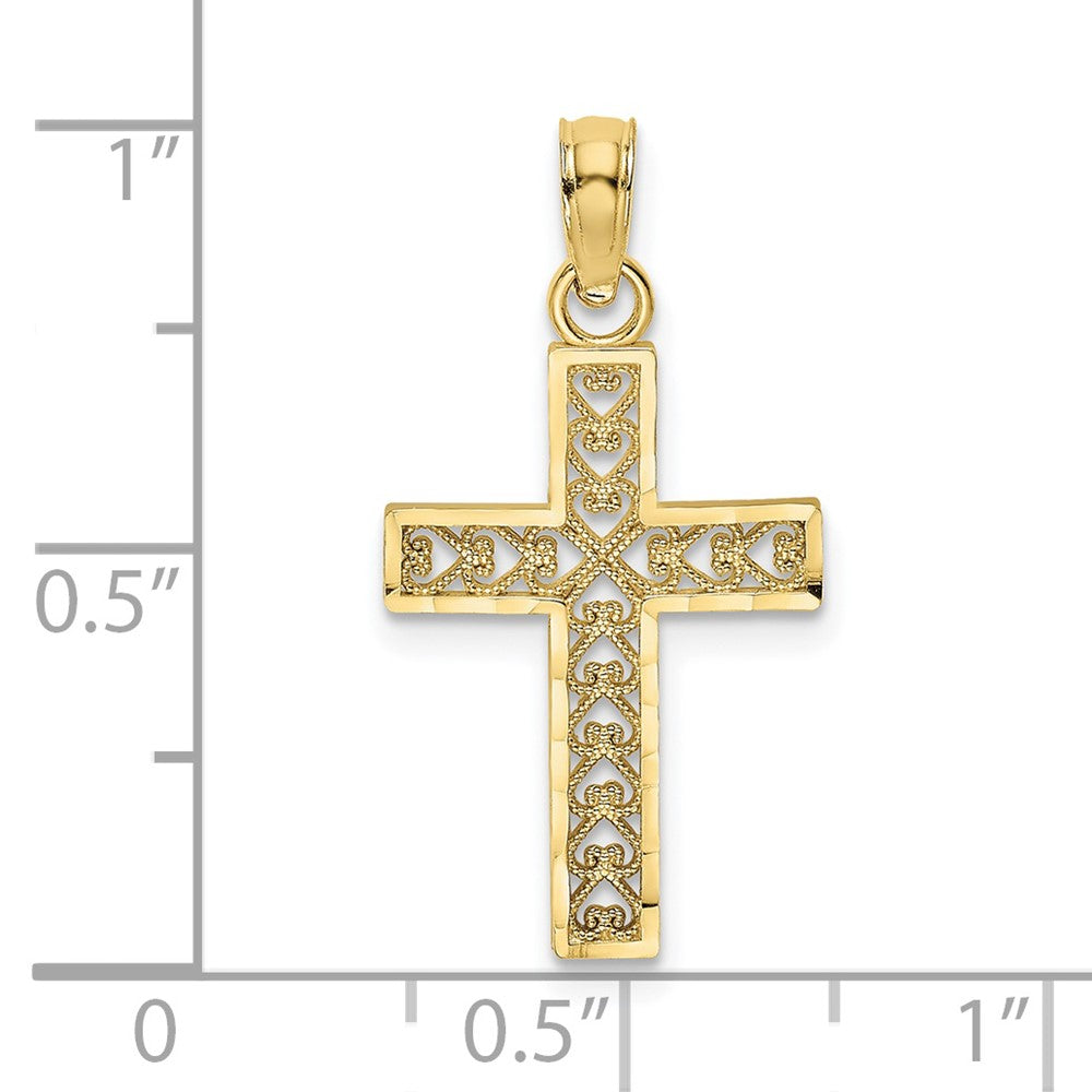 10k Yellow Gold 13 mm D/C Filigree Cross Pendant (0.59 grams)