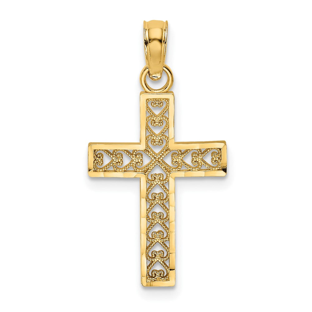 10k Yellow Gold 13 mm D/C Filigree Cross Pendant (0.59 grams)