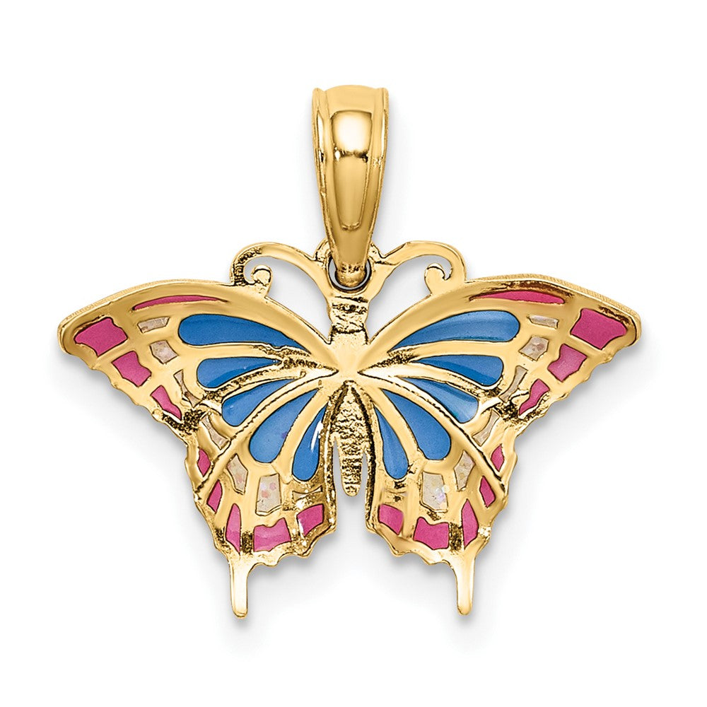 10k Yellow Gold 17.2 mm Small Enameled Blue and Red Butterfly Charm (0.6 grams)