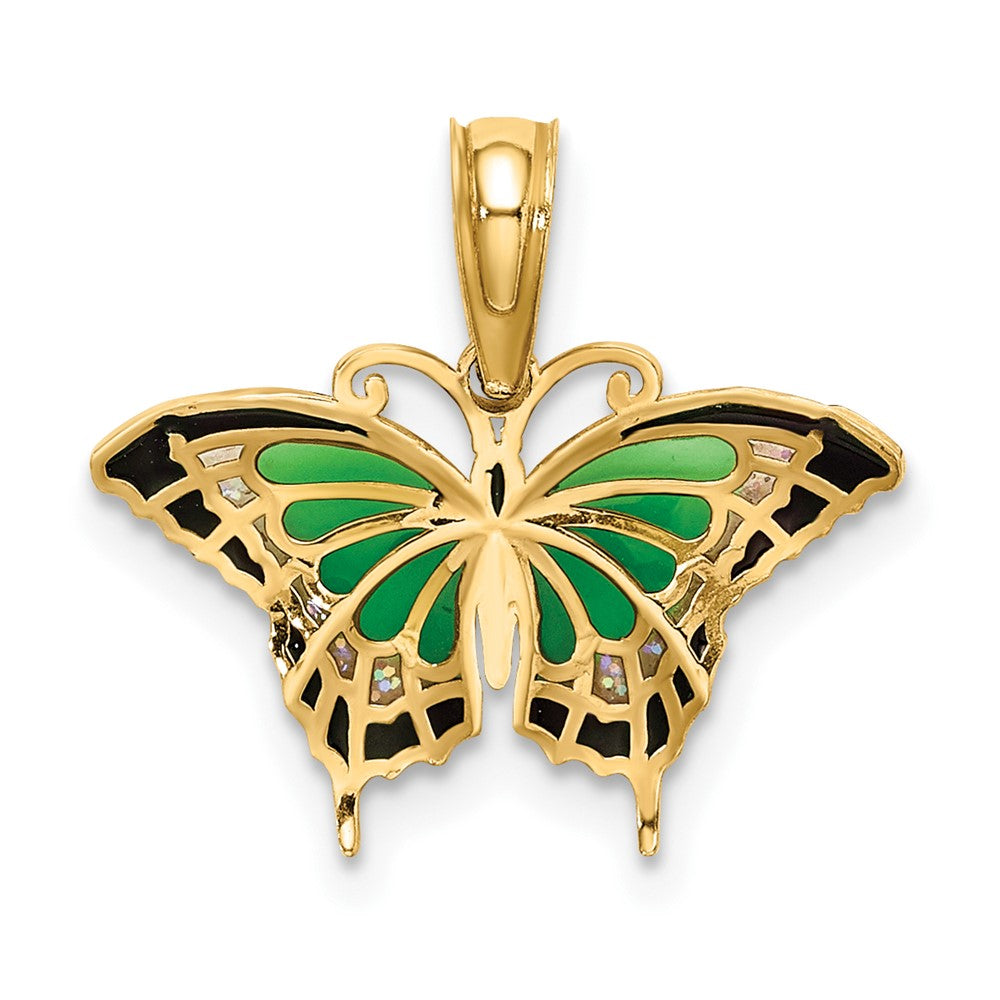 10k Yellow Gold 17.2 mm Small Green Enameled Butterfly Charm (0.63 grams)