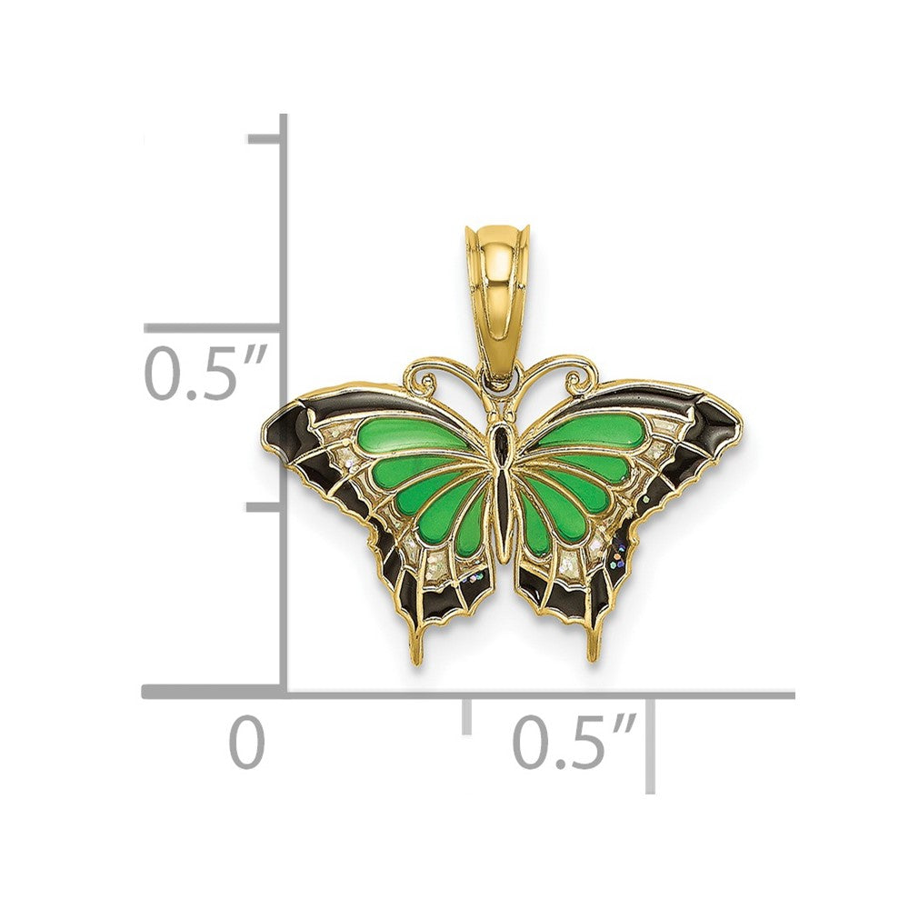 10k Yellow Gold 17.2 mm Small Green Enameled Butterfly Charm (0.63 grams)