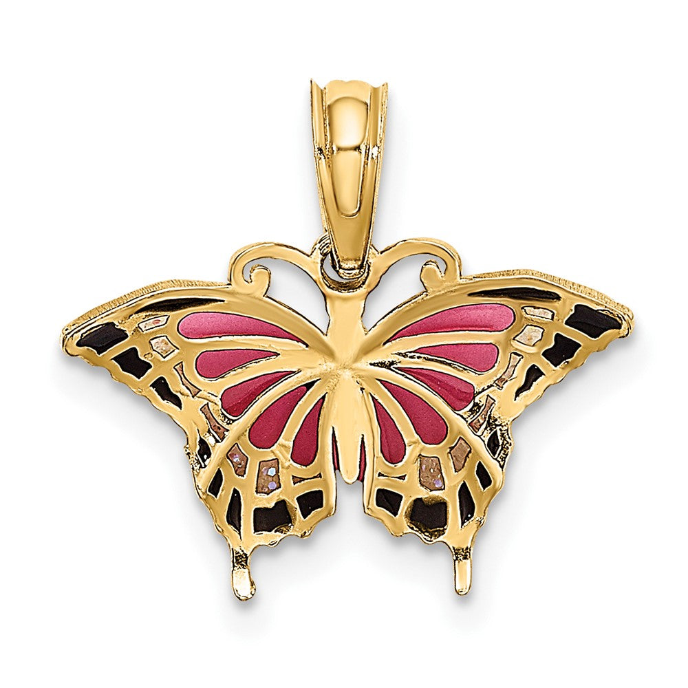 10k Yellow Gold 17.2 mm Small Enameled Pink Butterfly (0.64 grams)