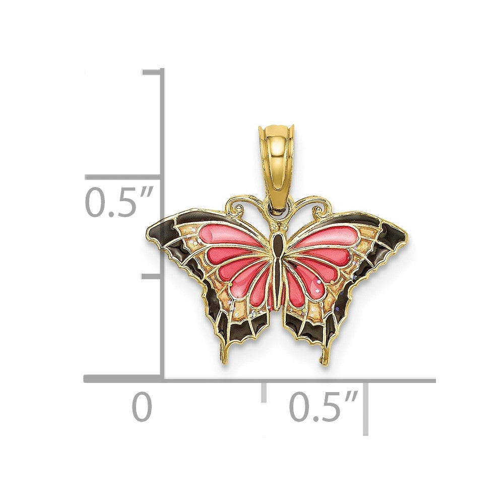 10k Yellow Gold 17.2 mm Small Enameled Pink Butterfly (0.64 grams)