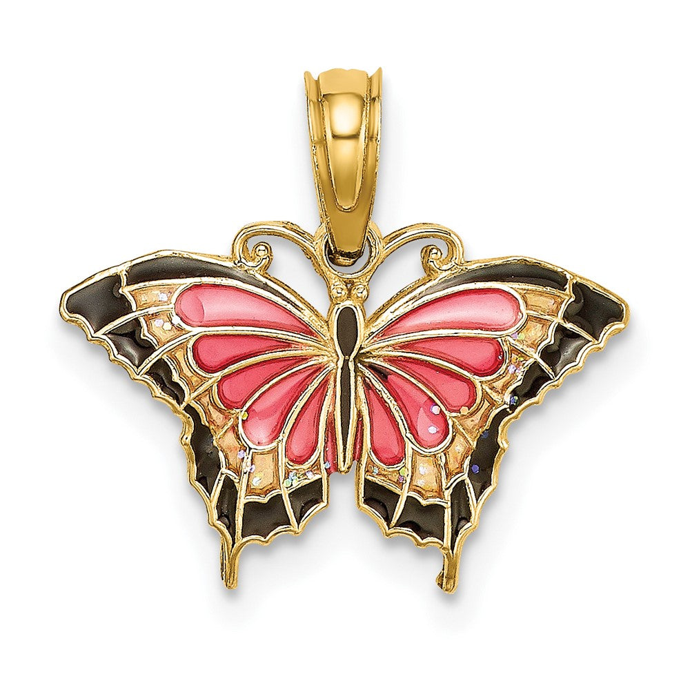 10k Yellow Gold 17.2 mm Small Enameled Pink Butterfly (0.64 grams)