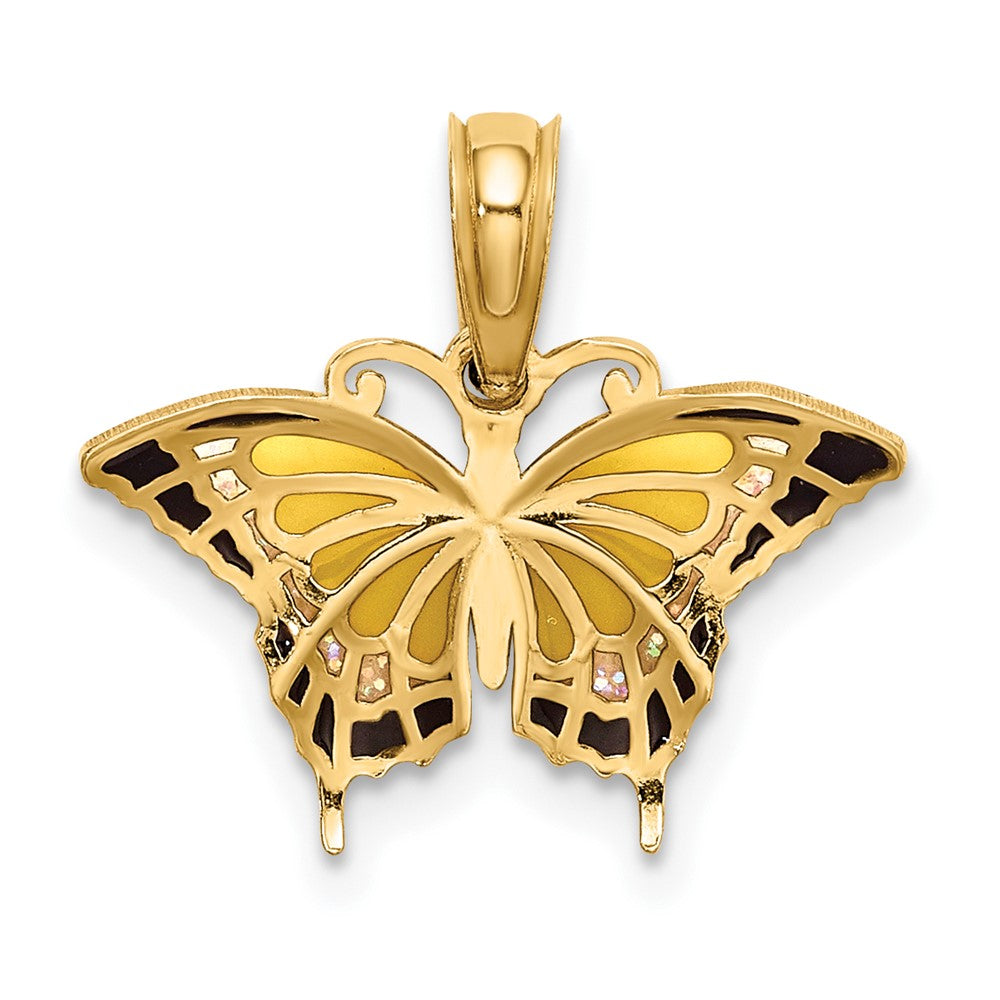 10k Yellow Gold 17.2 mm Small Enameled Yellow Butterfly Charm (0.66 grams)