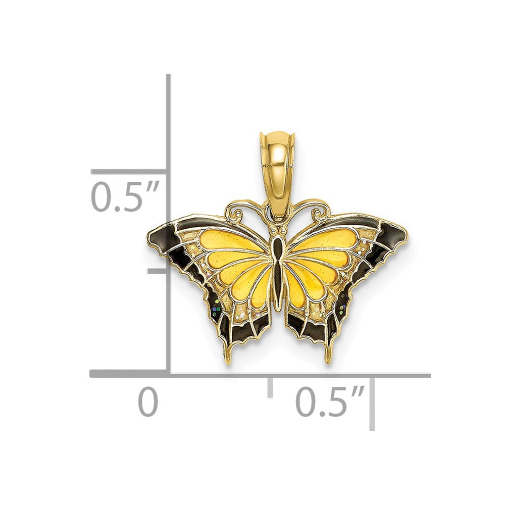 10k Yellow Gold 17.2 mm Small Enameled Yellow Butterfly Charm (0.66 grams)