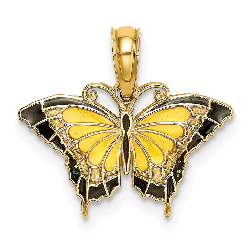 10k Yellow Gold 17.2 mm Small Enameled Yellow Butterfly Charm (0.66 grams)