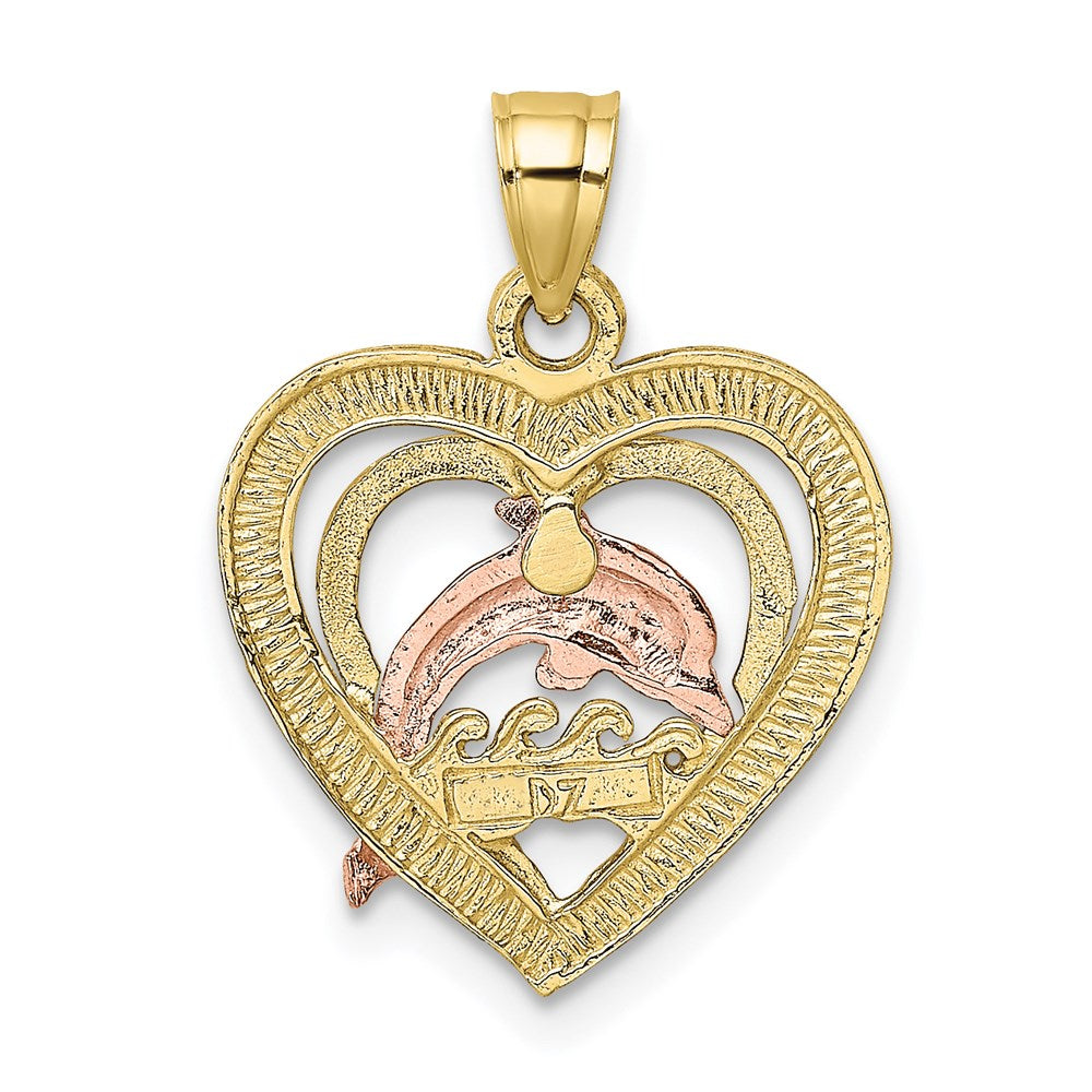 10k Two-tone 15.7 mm  Dolphin In Heart Charm (1.23 grams)