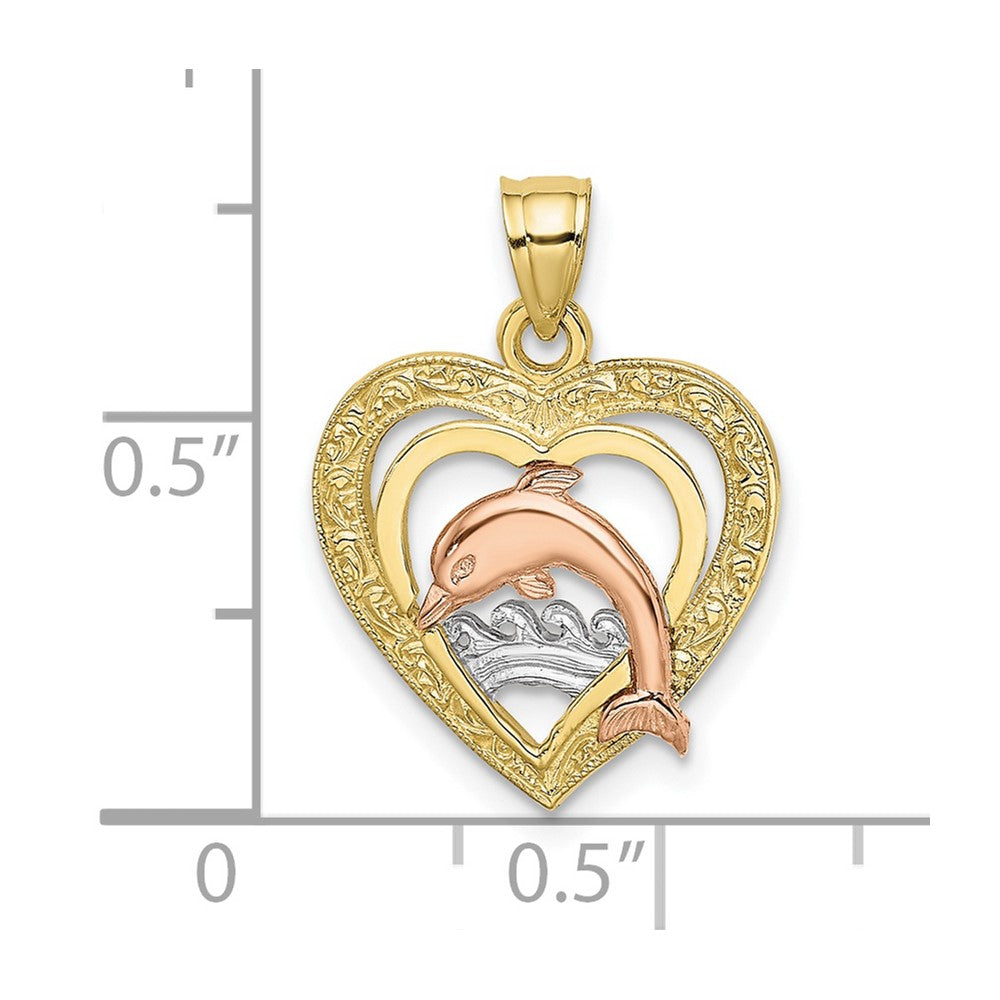 10k Two-tone 15.7 mm  Dolphin In Heart Charm (1.23 grams)