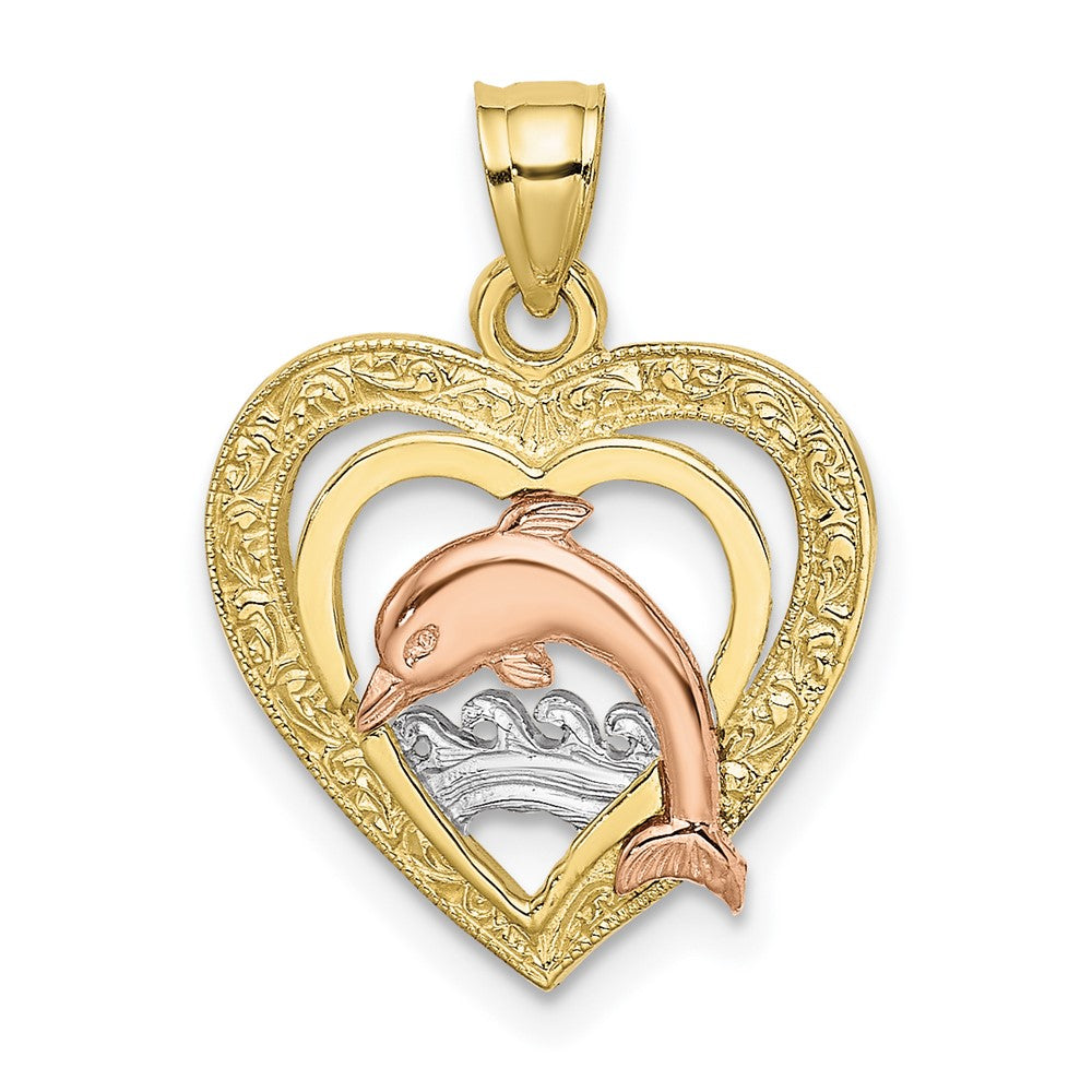 10k Two-tone 15.7 mm  Dolphin In Heart Charm (1.23 grams)