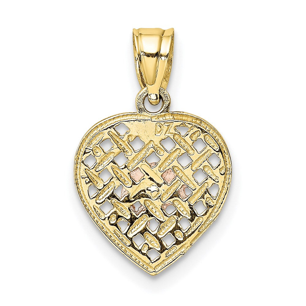 10k Two-tone 11.5 mm  Double Dolphins On Woven Heart Charm (0.57 grams)