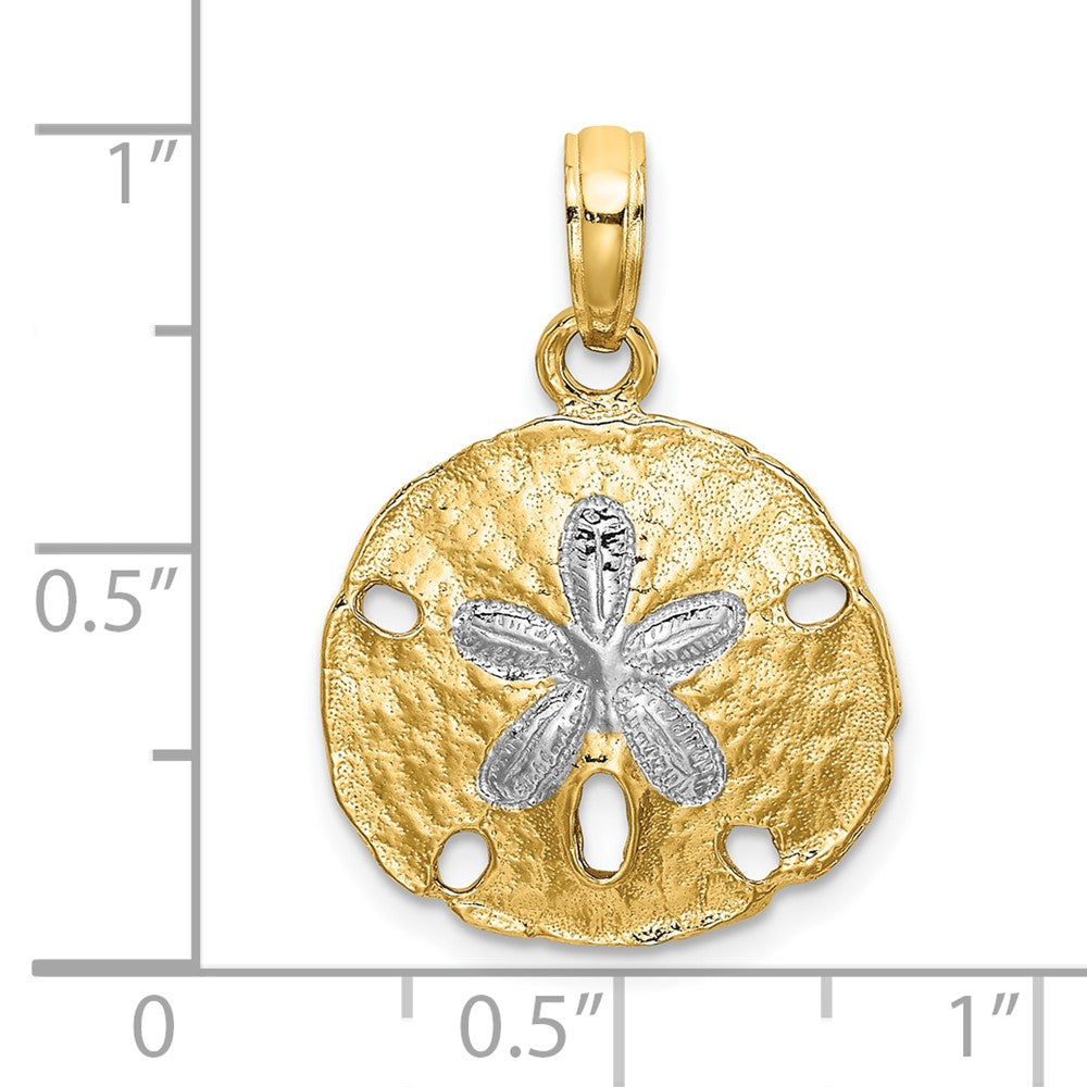 10k Yellow w/Rhodium 15.34 mm  Polished Sand Dollar Charm (1.87 grams)