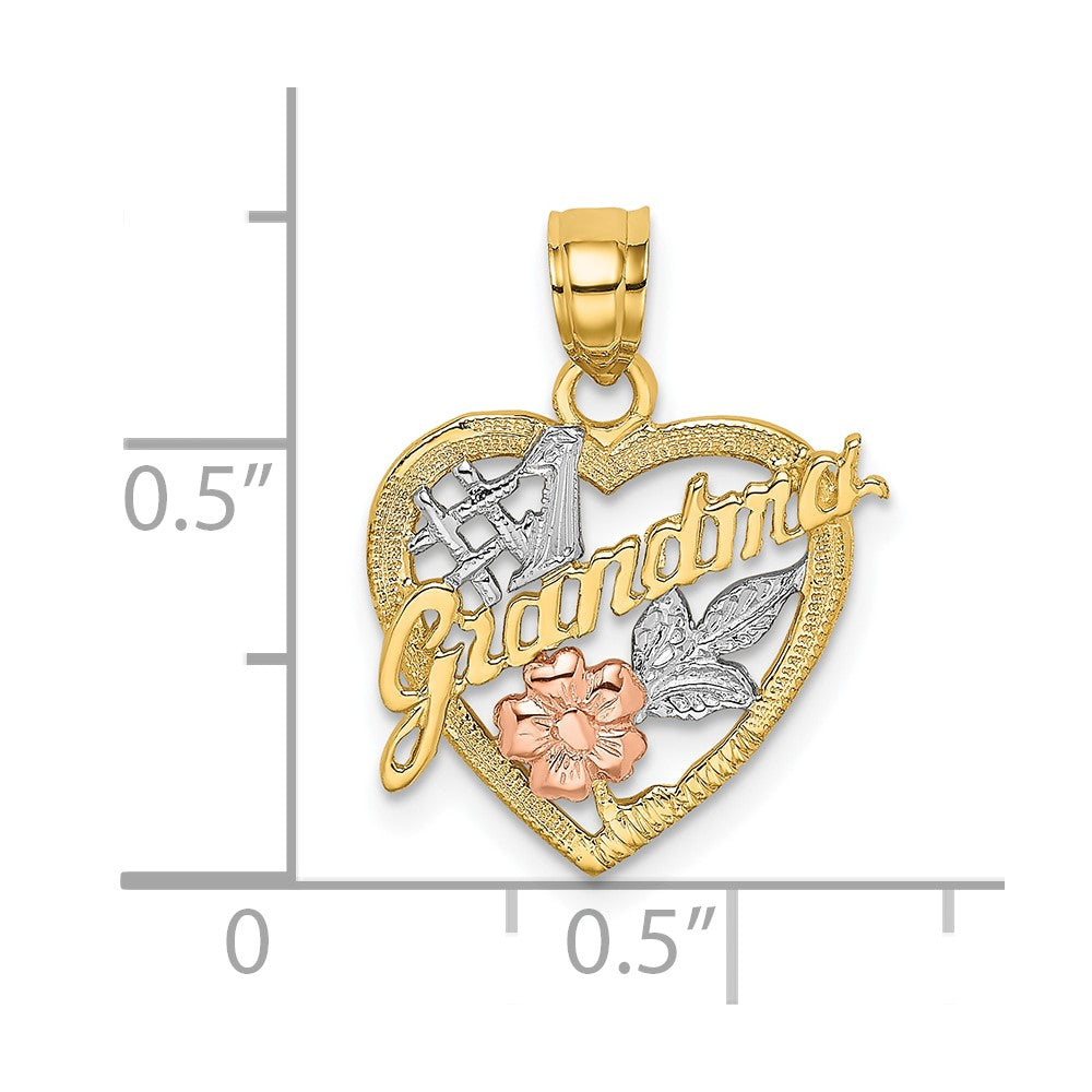 10k Two-tone 15.5 mm  #1 GRANDMA In Heart Charm (1.05 grams)