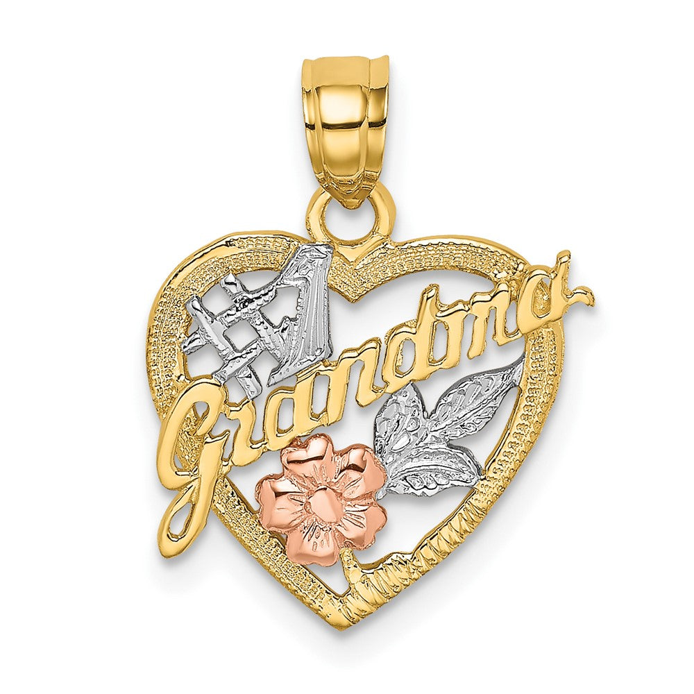 10k Two-tone 15.5 mm  #1 GRANDMA In Heart Charm (1.05 grams)