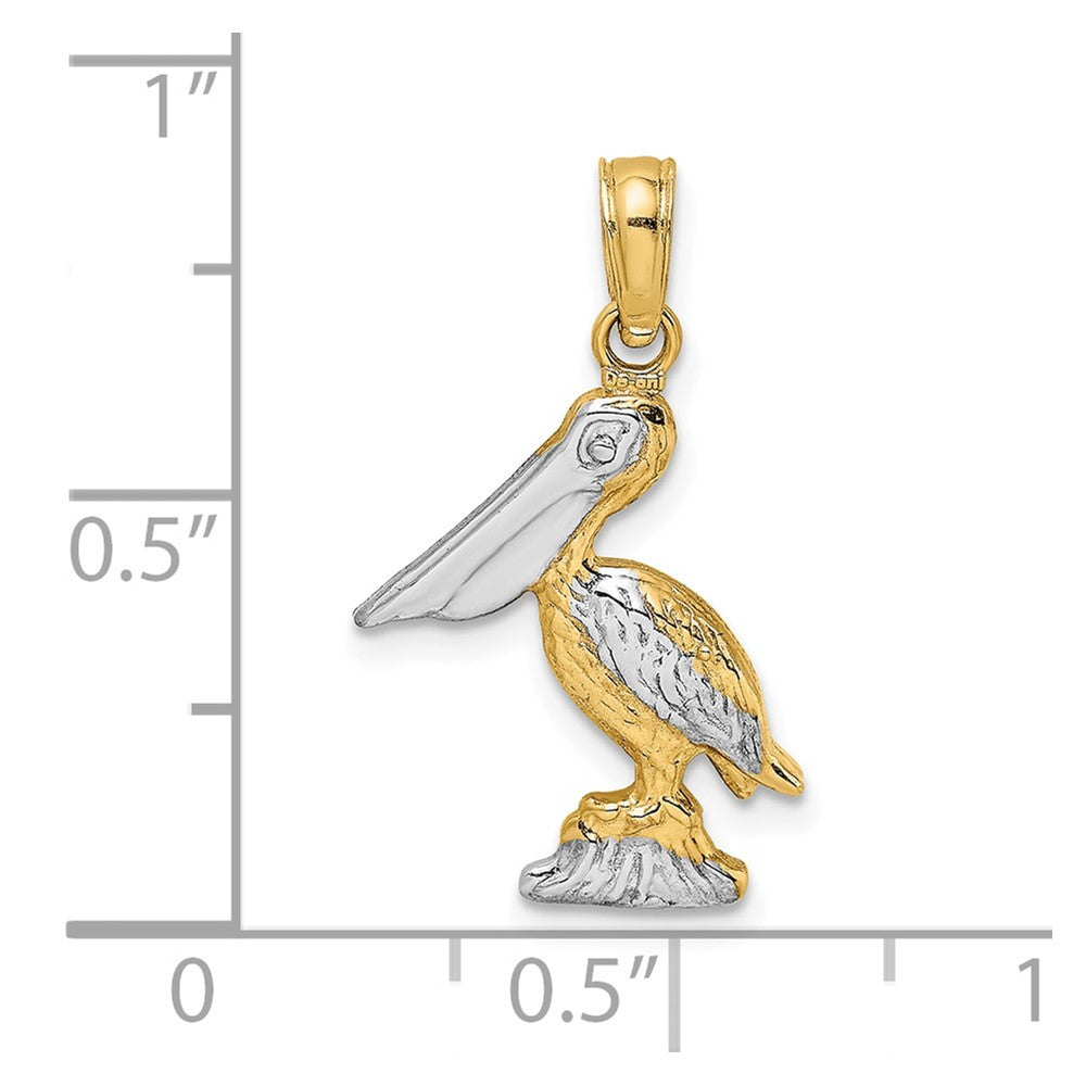 10k Yellow w/Rhodium 13.2 mm  3-D Small Standing Pelican Charm (1.26 grams)
