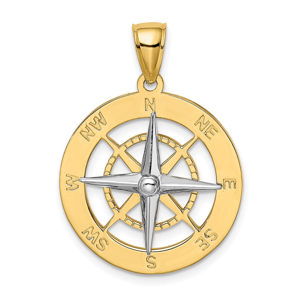 10k Yellow w/Rhodium 21.73 mm  Nautical Compass White Needle Charm (3.63 grams)